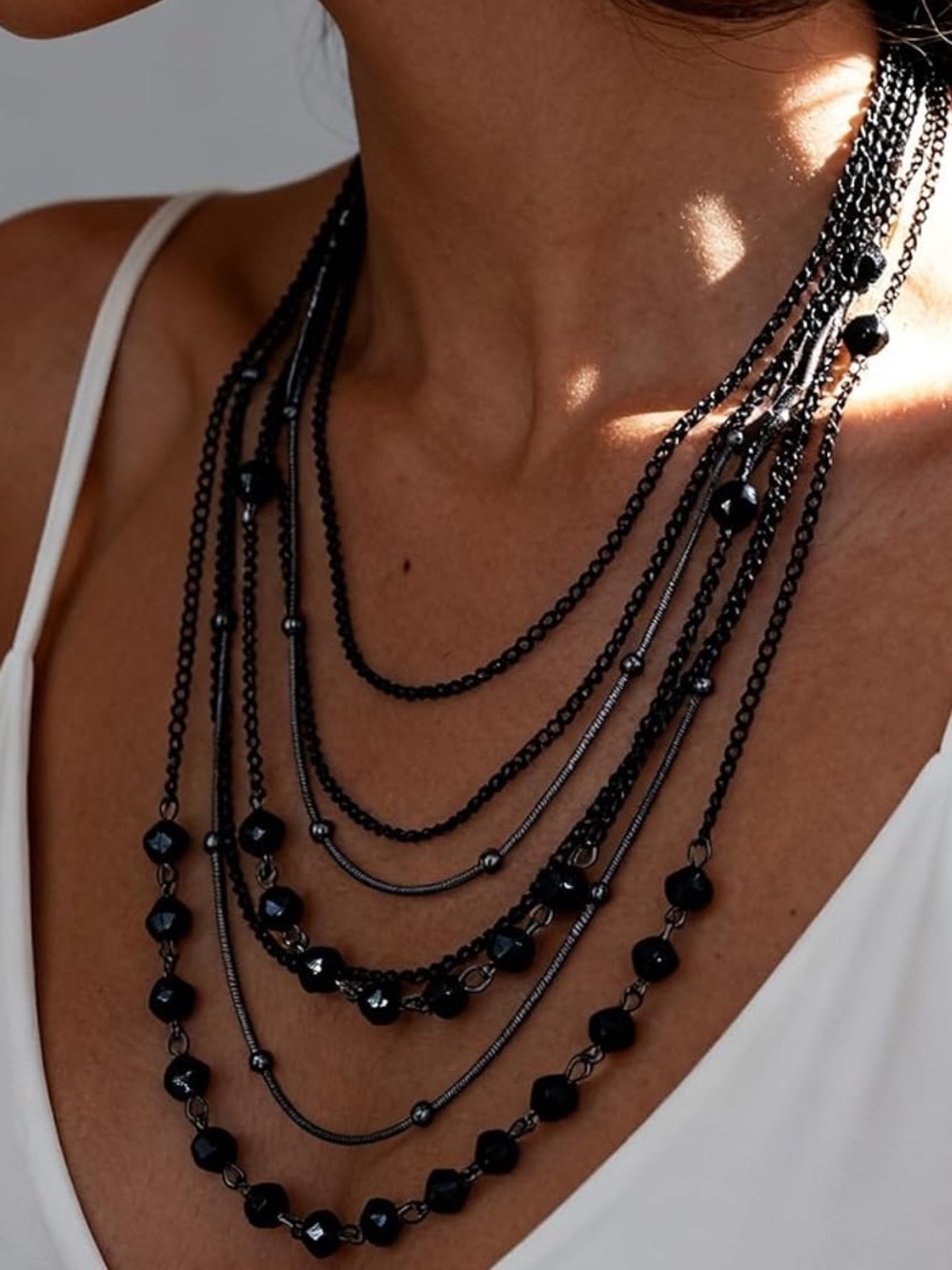 Anthropologie Layered Black Beaded Multi-Chain Necklace - Picture 6 of 6